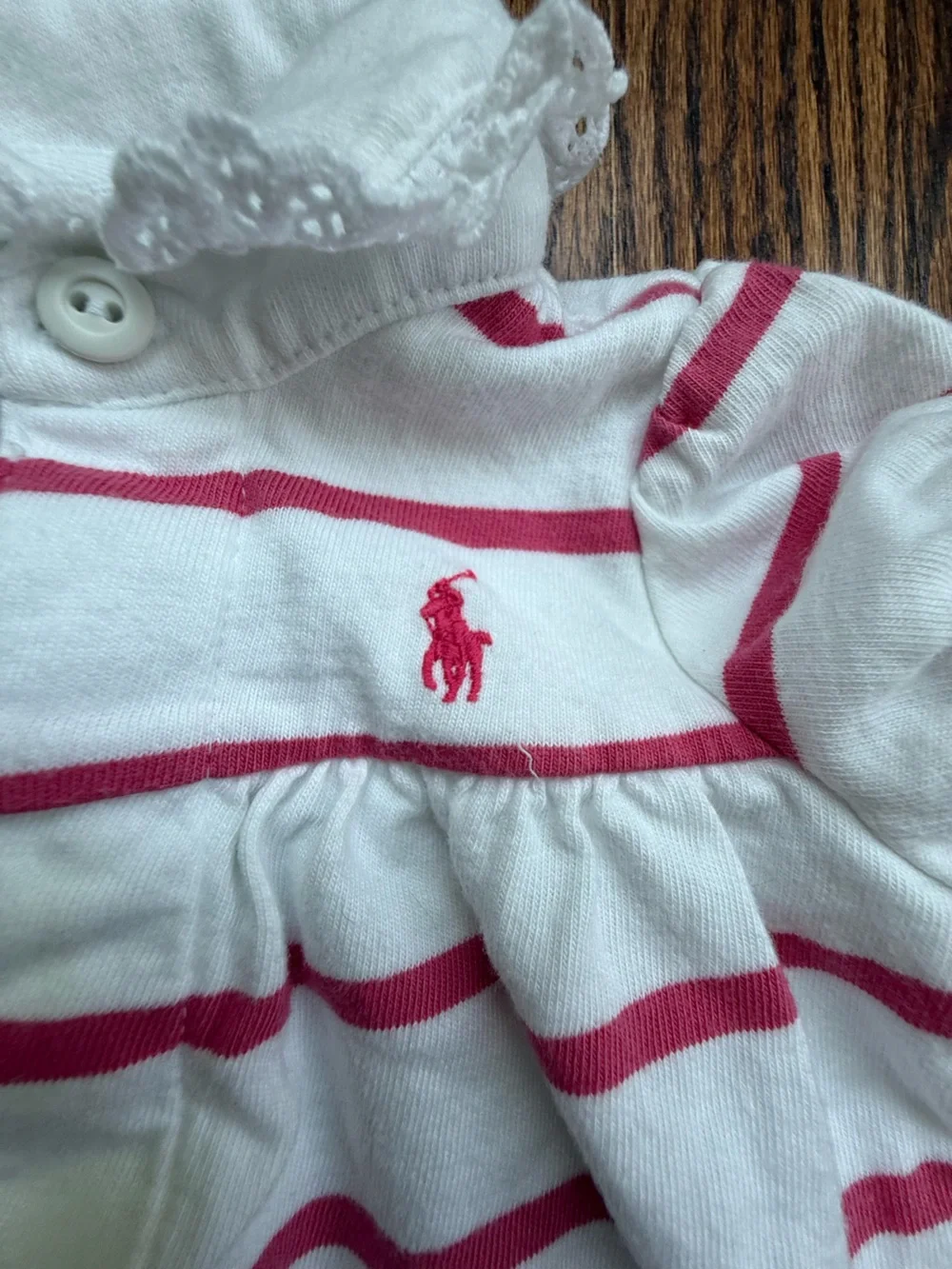 Ralph Lauren White and Pink Striped Romper 6 Months | Free with Bundle